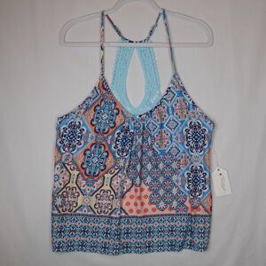 NWT In Bloom by Jonquil Womens XL Patchwork Medallion Pajama Top Aqua Comfy Blue